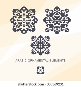 Set of ornamental elements in eastern style on abstract background. Oriental motifs