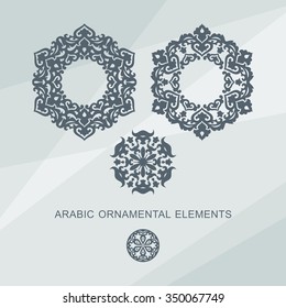 Set of ornamental elements in eastern style on abstract background. Oriental motifs