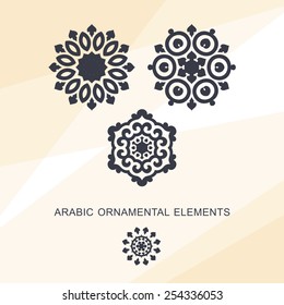 Set of ornamental elements in oriental style on abstract background. Circular design