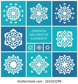 Set of ornamental elements in oriental style. Islam, Arabic, Asian motifs