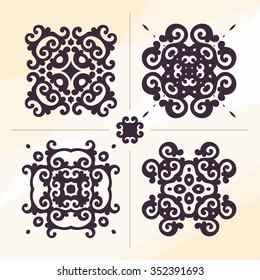 Set of ornamental elements in oriental style on abstract background. Square design