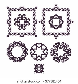 Set of ornamental elements in oriental style. Round and square ornate frames