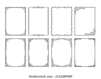 Set of ornamental filigree flourishes thin frames on white background. Classical vintage elements, vector illustration