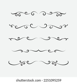 Set of ornamental filigree flourishes and thin dividers. Classical vintage elements, vector illustration