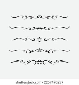 Set of ornamental filigree flourishes and thin dividers. Classical vintage elements, vector illustration