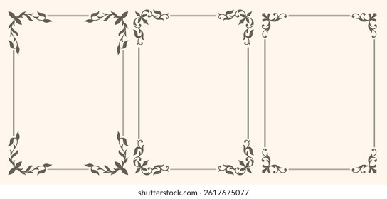 Set of ornamental filigree flourishes thin frames Vintage frames for certificate, wedding invitation, letterhead, menu.