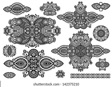 set of ornamental floral adornment, black and white collection