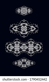 Set of ornamental floral border decor, vignettes on dark backgorund