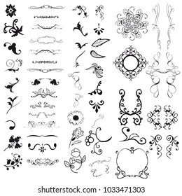 Set of ornamental and floral design elements