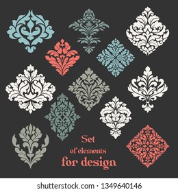 Set of ornamental floral elements for design.