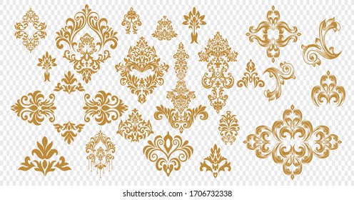 Set of ornamental floral elements for design in vintage stile.