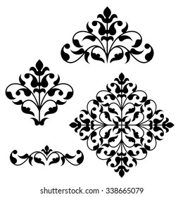 Set of ornamental floral elements for design in vintage stile.