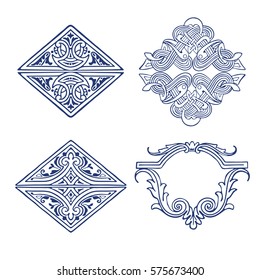 Set of ornamental floral elements for design in vintage stile.
