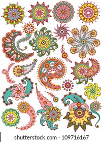 Set of ornamental Floral Paisley elements for design