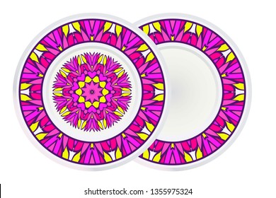 Set of Ornamental Floral Pattern and round frame. Hand Draw Mandala. Decorative Elements. Vector Illustration. Anti-Stress Therapy Pattern. Oriental Pattern. Indian, Moroccan, Mystic, Ottoman Motifs.