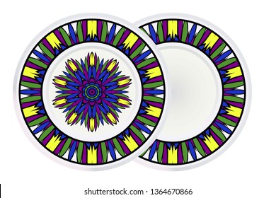 Set of Ornamental Floral Pattern and round frame. Hand Draw Mandala. Decorative Elements. Vector Illustration. Anti-Stress Therapy Pattern. Oriental Pattern. Indian, Moroccan, Mystic, Ottoman Motifs.