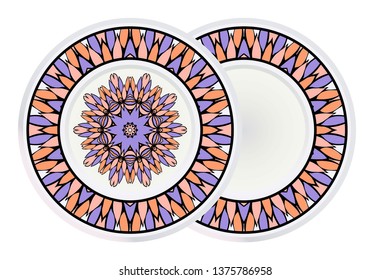 Set of Ornamental Floral Pattern and round frame. Hand Draw Mandala. Decorative Elements. Vector Illustration. Anti-Stress Therapy Pattern. Oriental Pattern. Indian, Moroccan, Mystic, Ottoman Motifs.