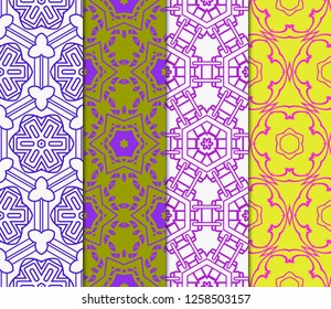 Set Of Ornamental Flower Design. Modern Seamless Geometry Pattern. Vector Illustration. For The Interior Design, Printing, Web And Textile Design