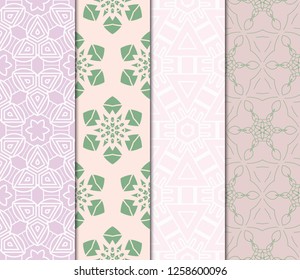 Set Of Ornamental Flower Design. Modern Seamless Geometry Pattern. Vector Illustration. For The Interior Design, Printing, Web And Textile Design