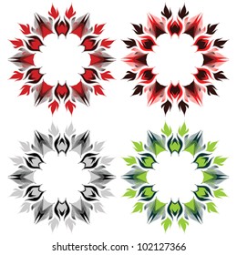 set of ornamental flowers in different color variations