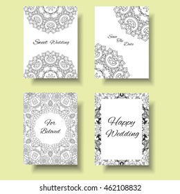 Set of ornamental flyer pages. Beautiful traditional, vintage, arabic, indian art elements. Vector illustrations for retro greeting card or invitation.