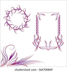 Set of ornamental frames with floral ornament, vector illustration