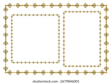 Conjunto de marco de rectángulo geométrico ornamental. Ornamento popular de fantasía. Patrón estacional en colores otoñales sobre fondo blanco. Mosaico cuadrado