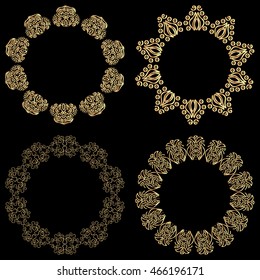 set of ornamental gold frames round shape for design card, invitation, brochure, book, magazine