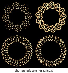 set of ornamental gold frames round shape for design card, invitation, brochure, book, magazine