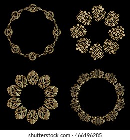 set of ornamental gold frames round shape for design card, invitation, brochure, book, magazine
