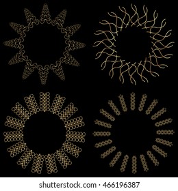 set of ornamental gold frames round shape for design card, invitation, brochure, book, magazine