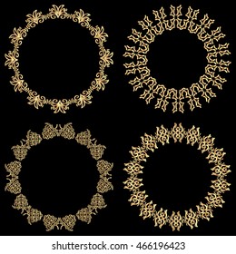 set of ornamental gold frames round shape for design card, invitation, brochure, book, magazine