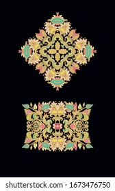 Set Set Set mit Ziergolden-Vektorillustration-Vignetten auf dunklem Hintergrund