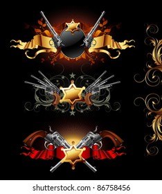set of ornamental golden frames with guns