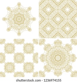 Set of ornamental golden vector patterns, rosettes