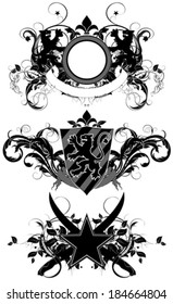 set of ornamental heraldic elements
