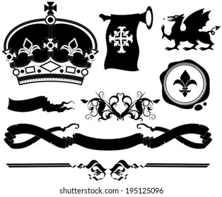set of ornamental heraldic elements