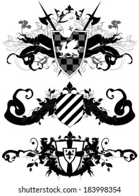 set of ornamental heraldic shields