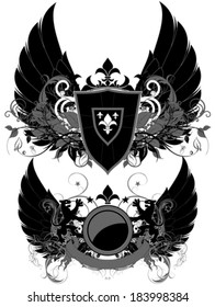 set of ornamental heraldic shields