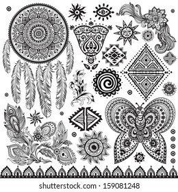 Set of ornamental Indian elements and symbols 