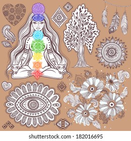 Set of ornamental Indian elements and symbols 
