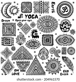 Set of ornamental Indian elements and symbols 