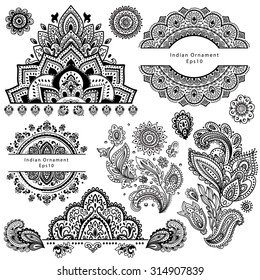 Set of ornamental Indian elements and symbols 