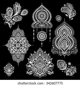 Set of ornamental Indian elements and symbols 