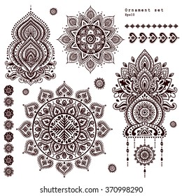 Indian Floral Set Ethnic Mandala Ornament Stock Vector (Royalty Free ...