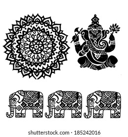 Set Of Ornamental Indian Elements And Symbols.Ganesha