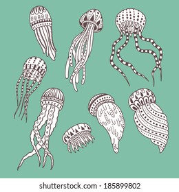 Set of ornamental jellyfishes
