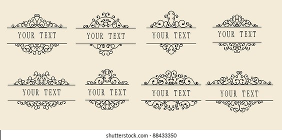 Set of ornamental labels on beige background