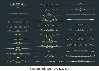 Set of ornamental line decorative swirls dividers. Vector luxury wedding line frame and ornate swirl dividers. Vector line vintage scroll items for ornate design