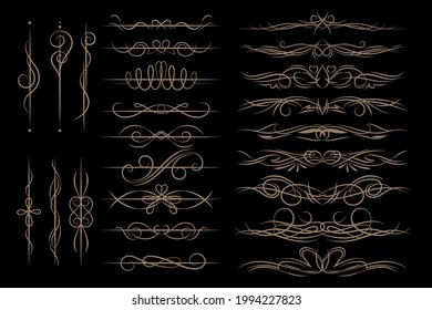 Set of ornamental line decorative swirls dividers. Vector luxury wedding line frame and ornate swirl dividers. Vector line vintage scroll items for ornate design
